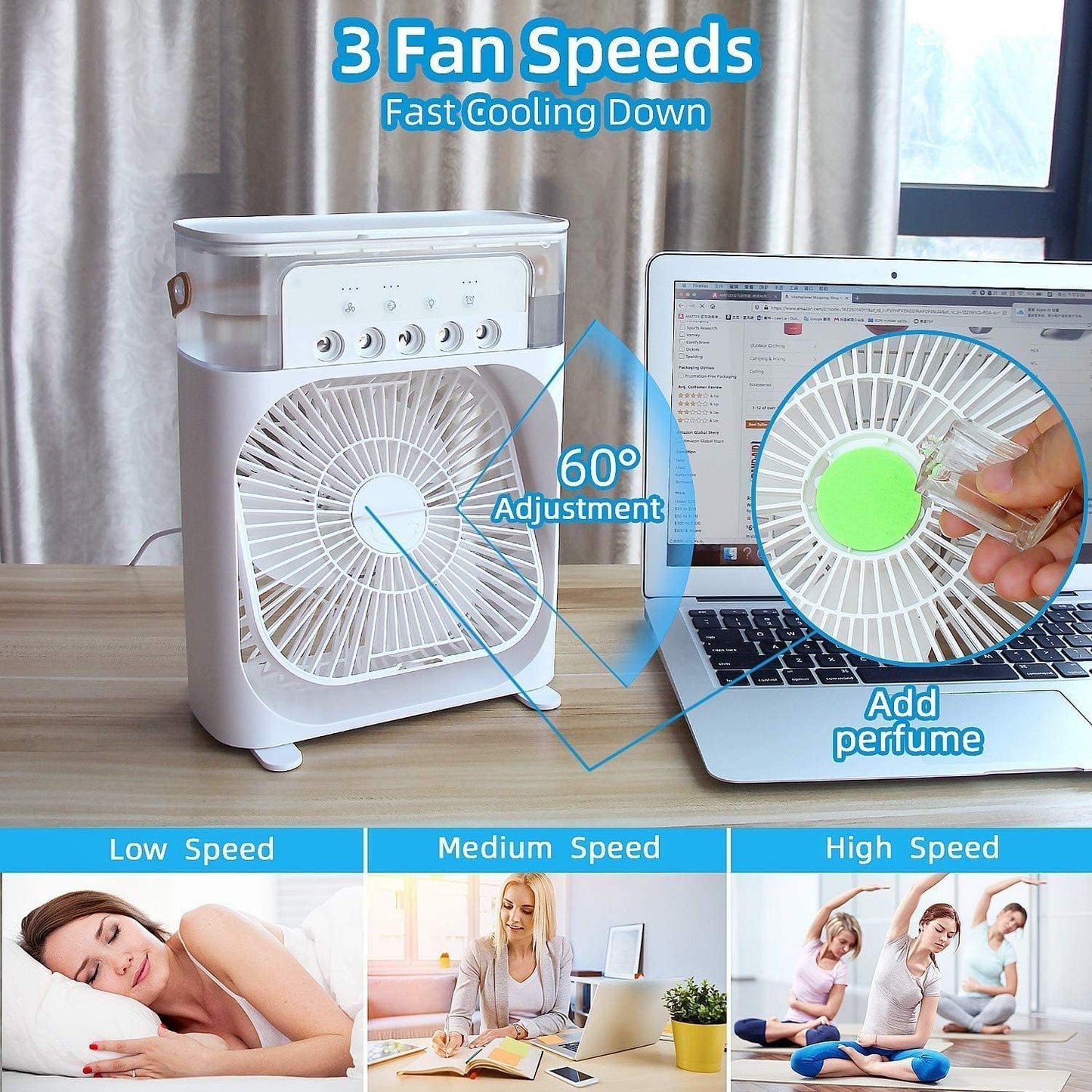 SKYLUME® Mist Fan with 5 Hole Spray, Efficient Cooling for Home, Office, and Outdoor Spaces, Ultra-Quiet and Portable