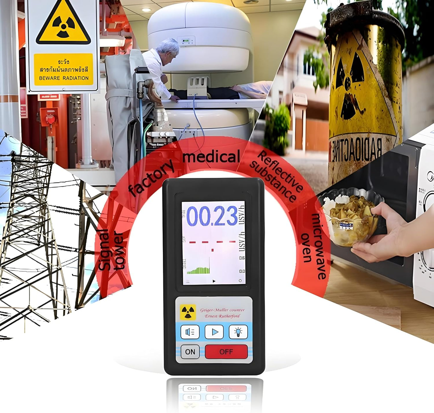 BR6 Nuclear Radiation Detector Portable Geiger Counter Dosimeter with LCD Display ±10% Accuracy for Beta Gamma and X Rechargeable Handheld for Home Travel Safety Inspections