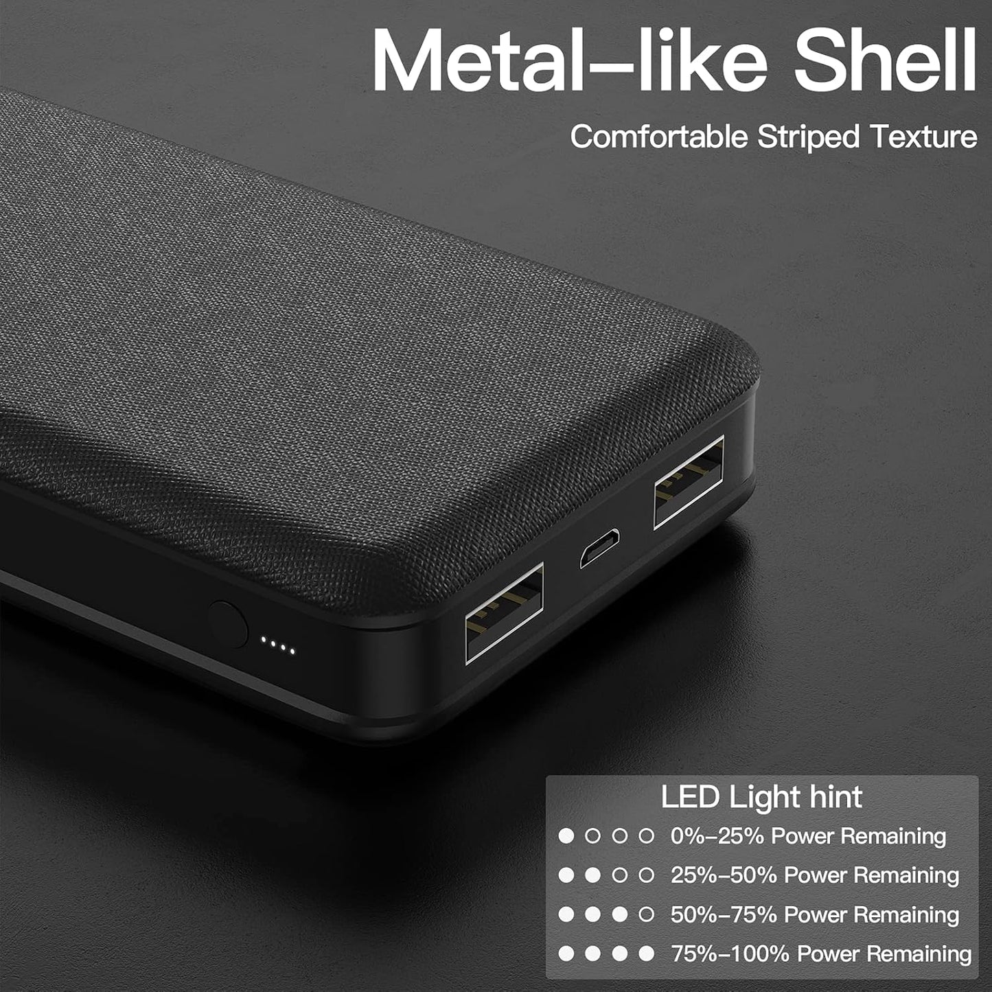 CoolReall Powerbank 20,000 mAh, Practical External Battery with 2 Quick Outputs (2.0A + 2.0A), Portable Battery Charger for Mobile Phones with Large Capacity for 1Phone, Galaxy, Huawei, iPad