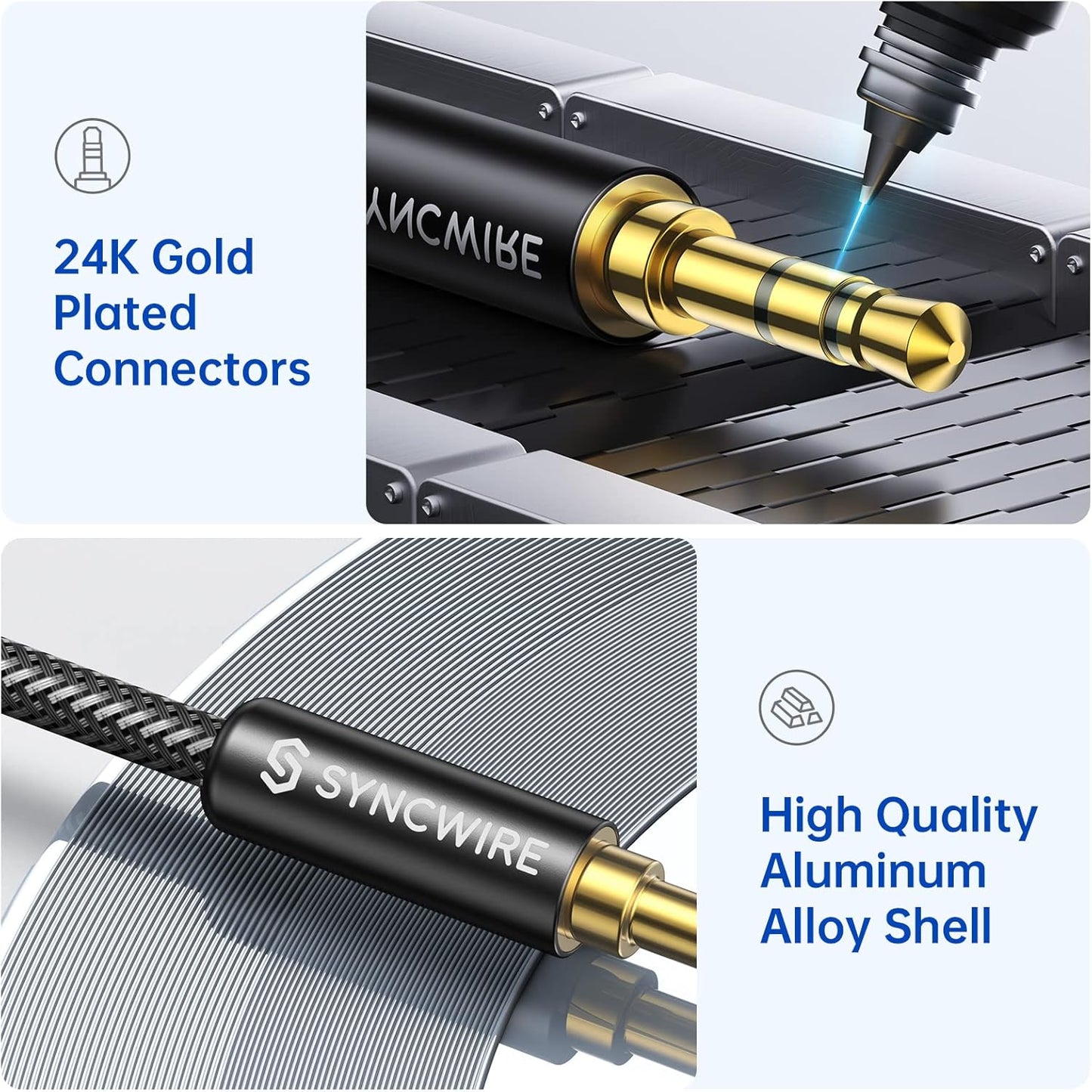 Syncwire Long Aux Cable 6.5Ft- Auxiliary Audio Cable for Headphones, Car, Home Stereos, iPhone/Ipad iPod/Echo Dot, Galaxy S8/ Galaxy Note 8/ Smartphones & More - Black