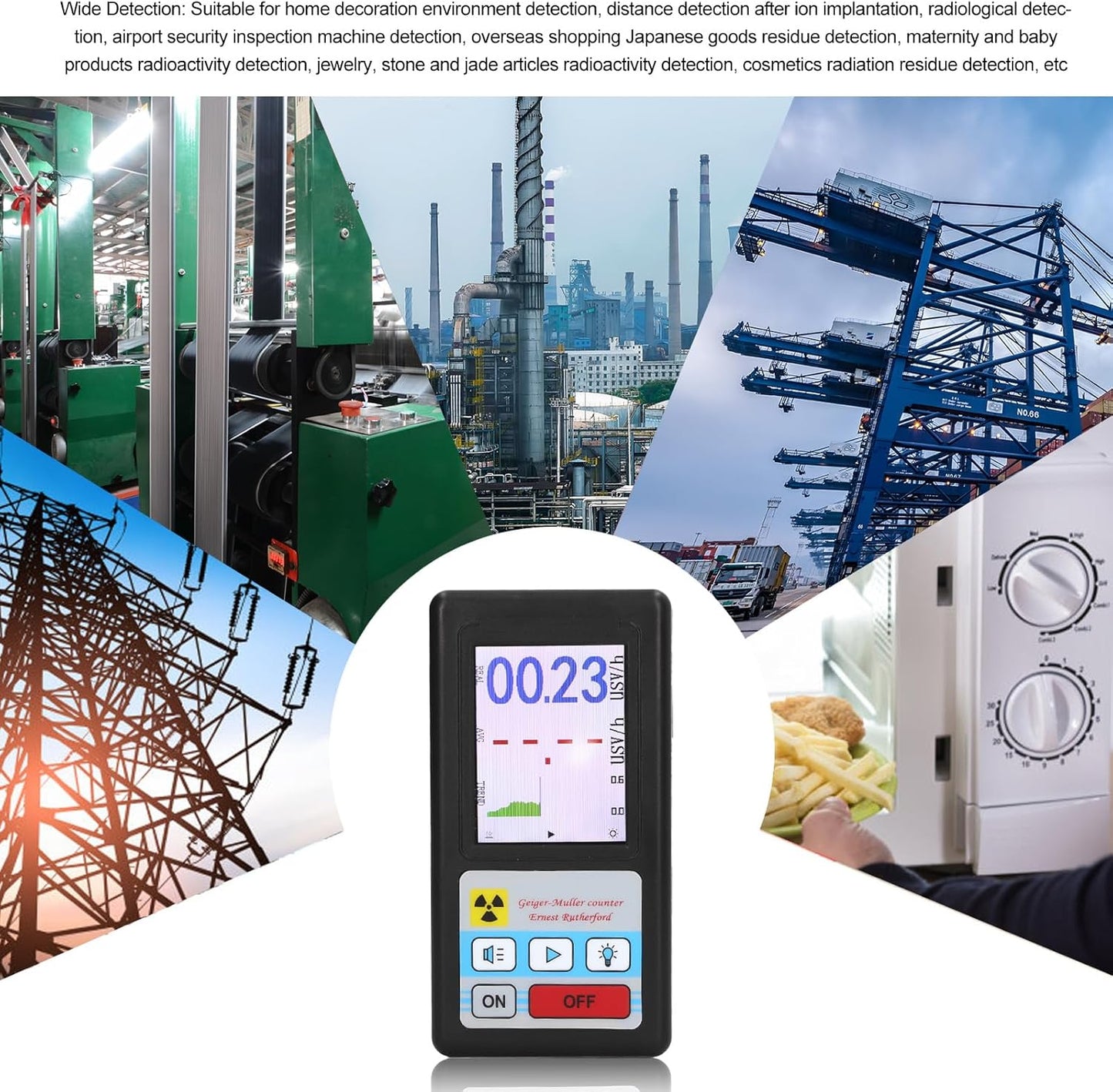 BR6 Nuclear Radiation Detector Portable Geiger Counter Dosimeter with LCD Display ±10% Accuracy for Beta Gamma and X Rechargeable Handheld for Home Travel Safety Inspections