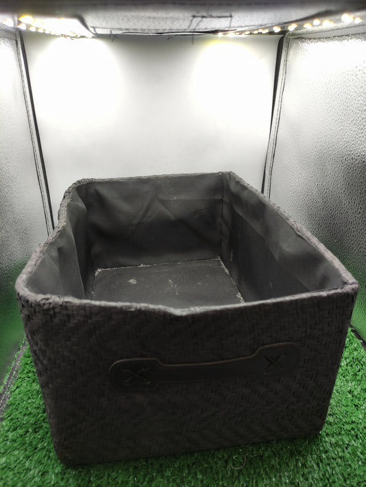 HAND WOVEN RATTAN STORAGE BASKET BLACK