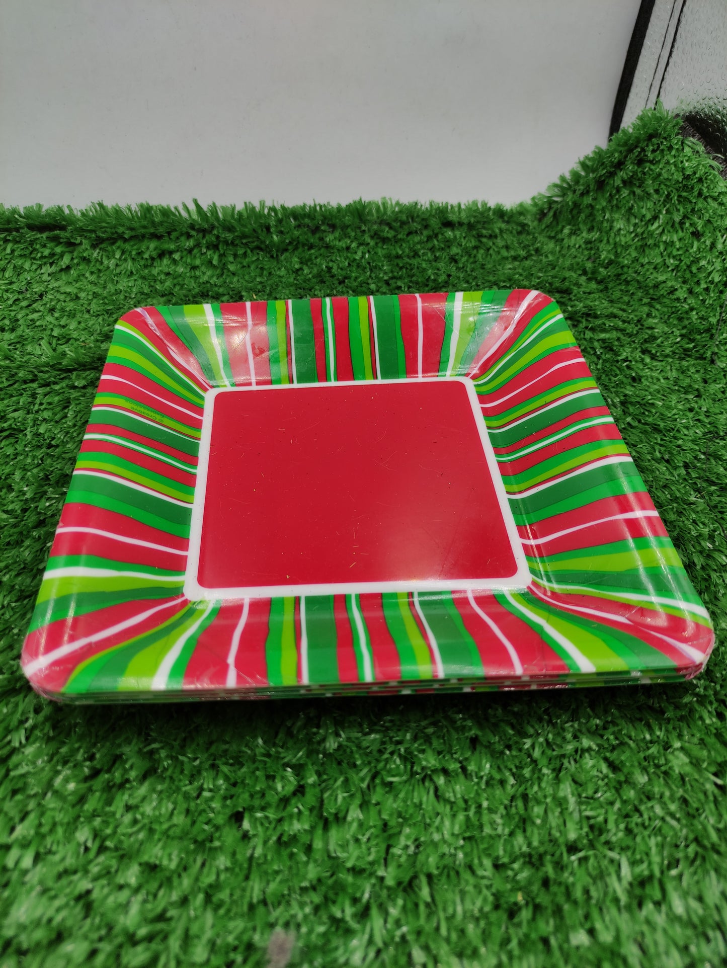 CHRISTMAS STRIPE PLASTIC SERVING TRAY