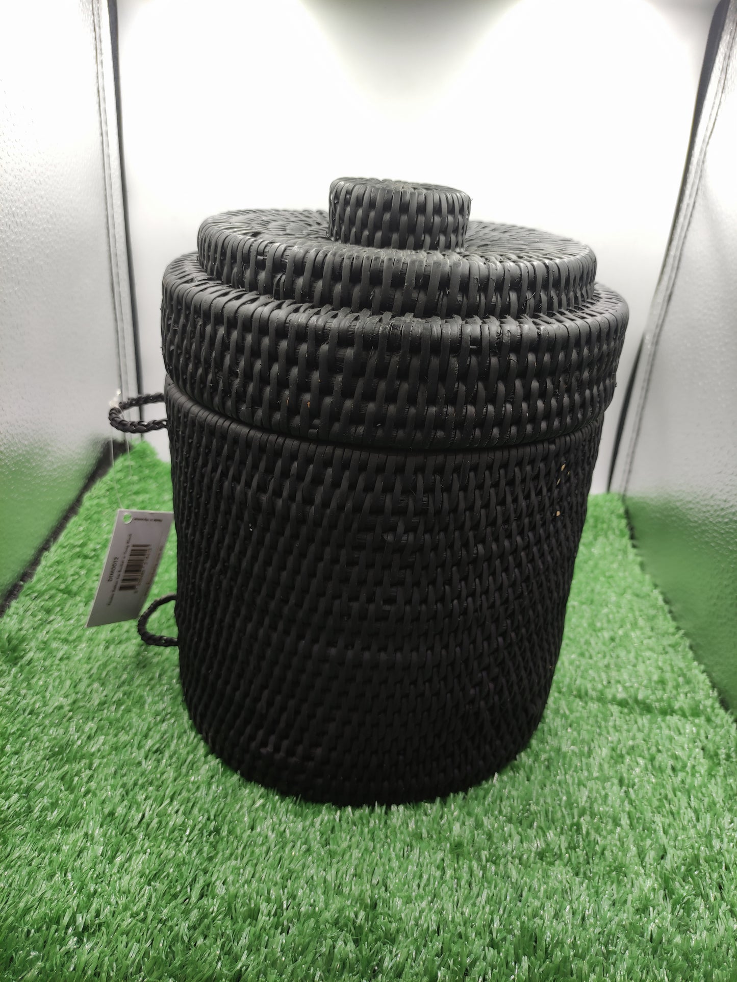 PALMA BLACK RATTAN ICE BUCKET W TONGS