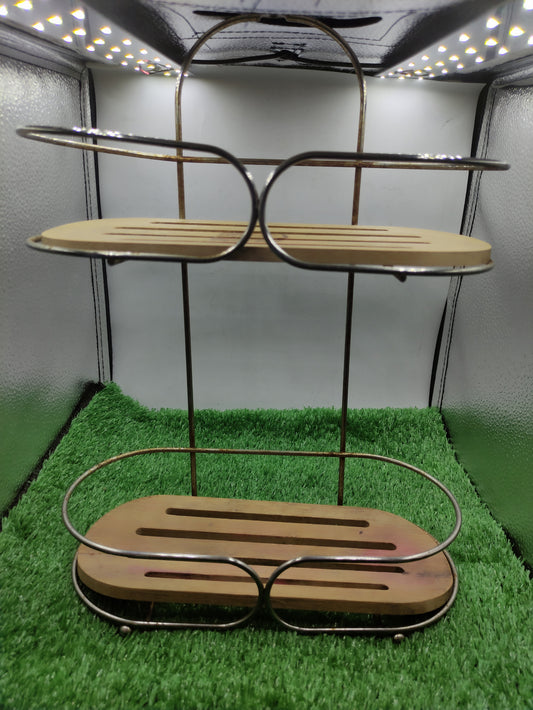 METAL AND WOOD TWO TIER BATHROOM SHOWER CADDY