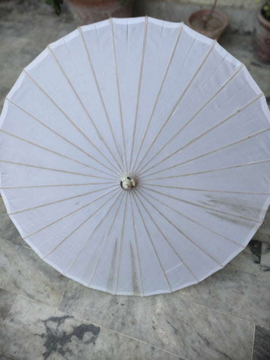 WHITE PLAIN PAPER AND BAMBOO PARASOL UMBRELLA