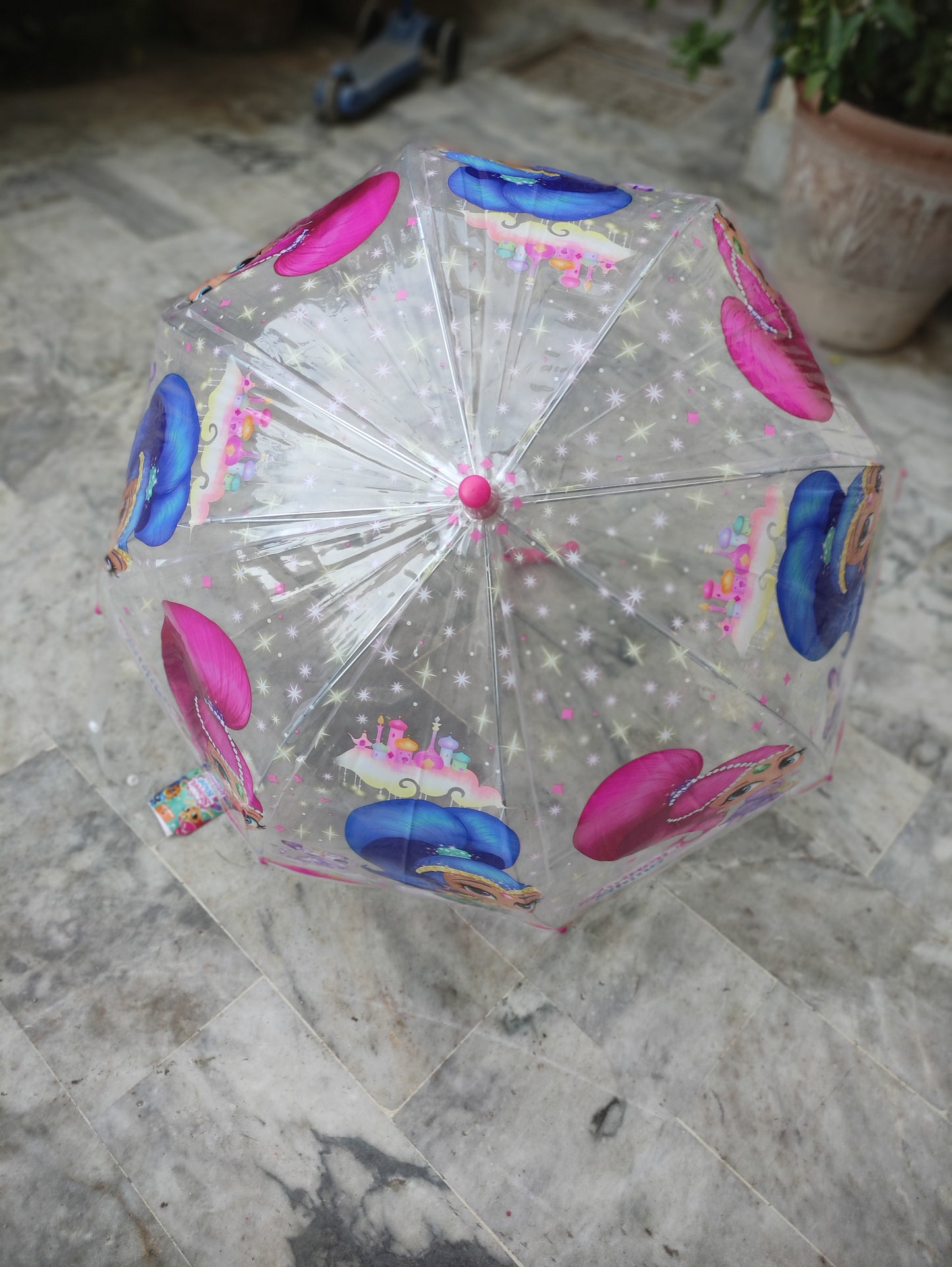 IMAGE SHOWS A SHIMMER AND SHINE TRANSPARENT KIDS DOME UMBRELLA