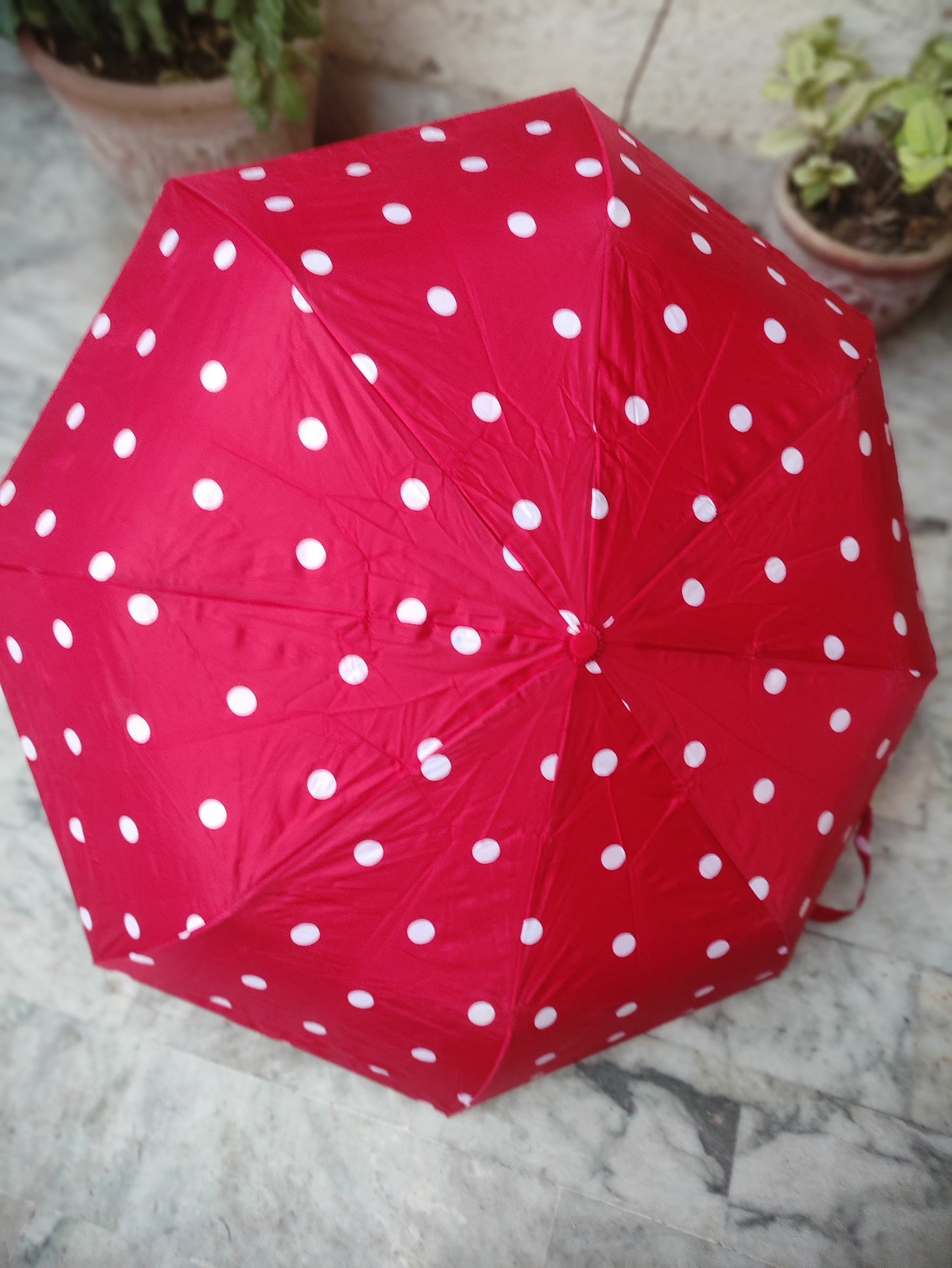 RED AND WHITE POLKA DOT UMBRELLA