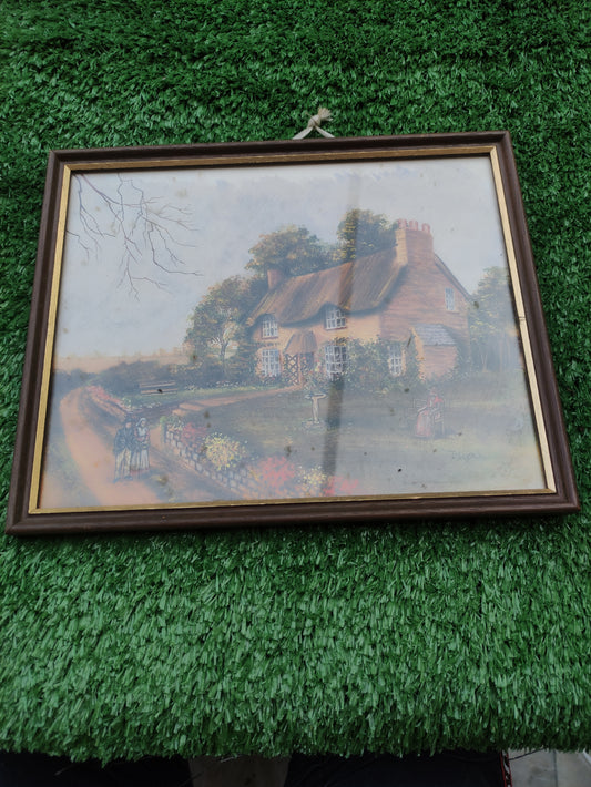 VINTAGE PRINT OF A THATCHED COTTAGE