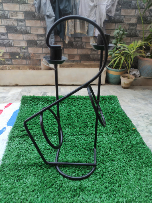 METAL WINE BOTTLE AND DOUBLE CANDLE HOLDER