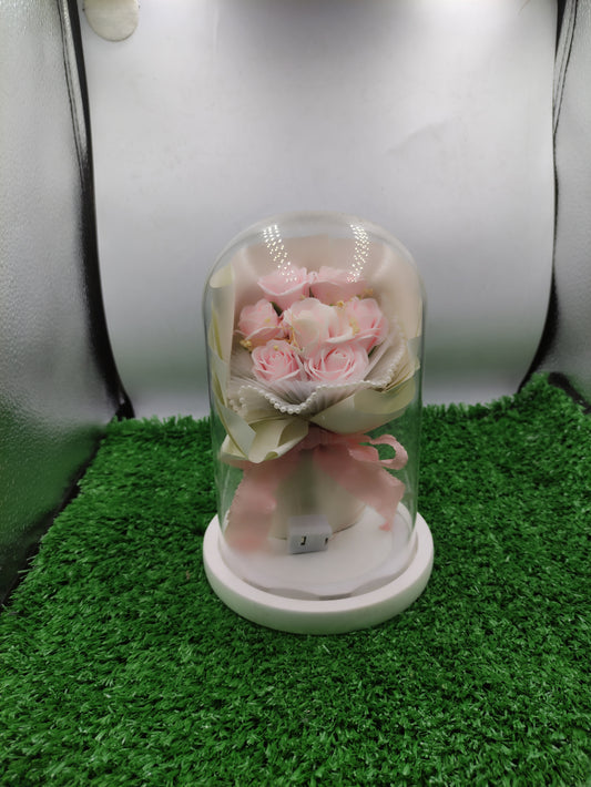 PRESERVED ROSE BOUQUET IN A GLASS DOOM