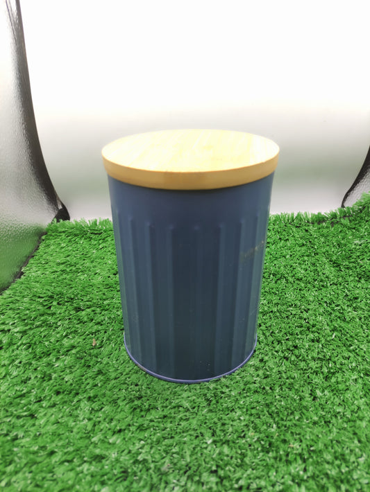 BLUE METAL TIN WITH A BAMBOO LID