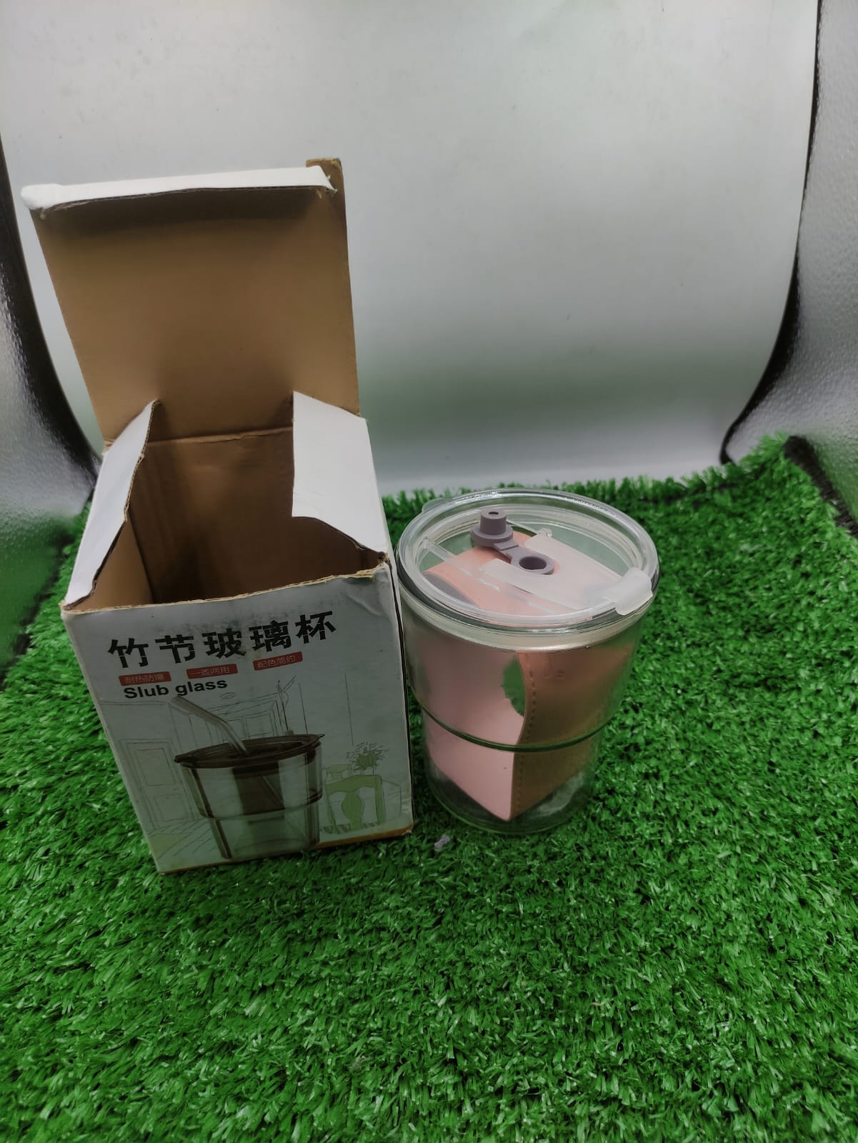 SLUB TUMBLER WITH A LID COFFEE GLASS MUG CUPS